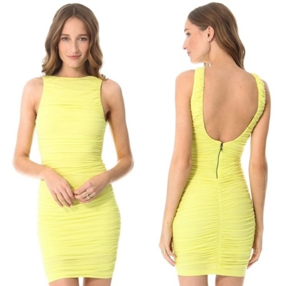 Alice + Olivia Dresses & Skirts - Alice + Olivia Air Neon Yellow Ruched Dress Sz 0